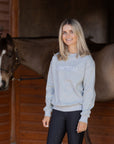 Women's Equestrian jumper in classic grey featuring classy embroidered logo and luxe velvet lining