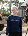 Women's Equestrian jumper in classic navy featuring classy embroidered logo and luxe velvet lining