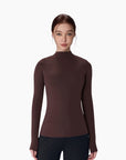 Women's Equestrian long sleeve and mock neck training top in espresso brown