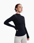 Women's Equestrian long sleeve and mock neck training top in black