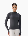 Women's Equestrian long sleeve and mock neck training top in slate grey